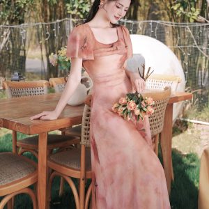 French Style Vintage Ink Wash Print Slimming Dress - Style 7eaa17