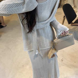 French Openwork Knit Sweater Three-Piece Set for Women