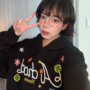 Embroidered Cotton Hooded Sweatshirt for Women
