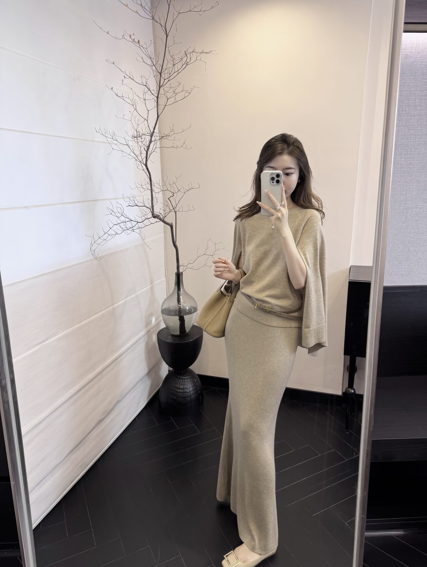 Knit Cape Top and High Waist Long Skirt Two Piece Set for Women Early Autumn - Image 4