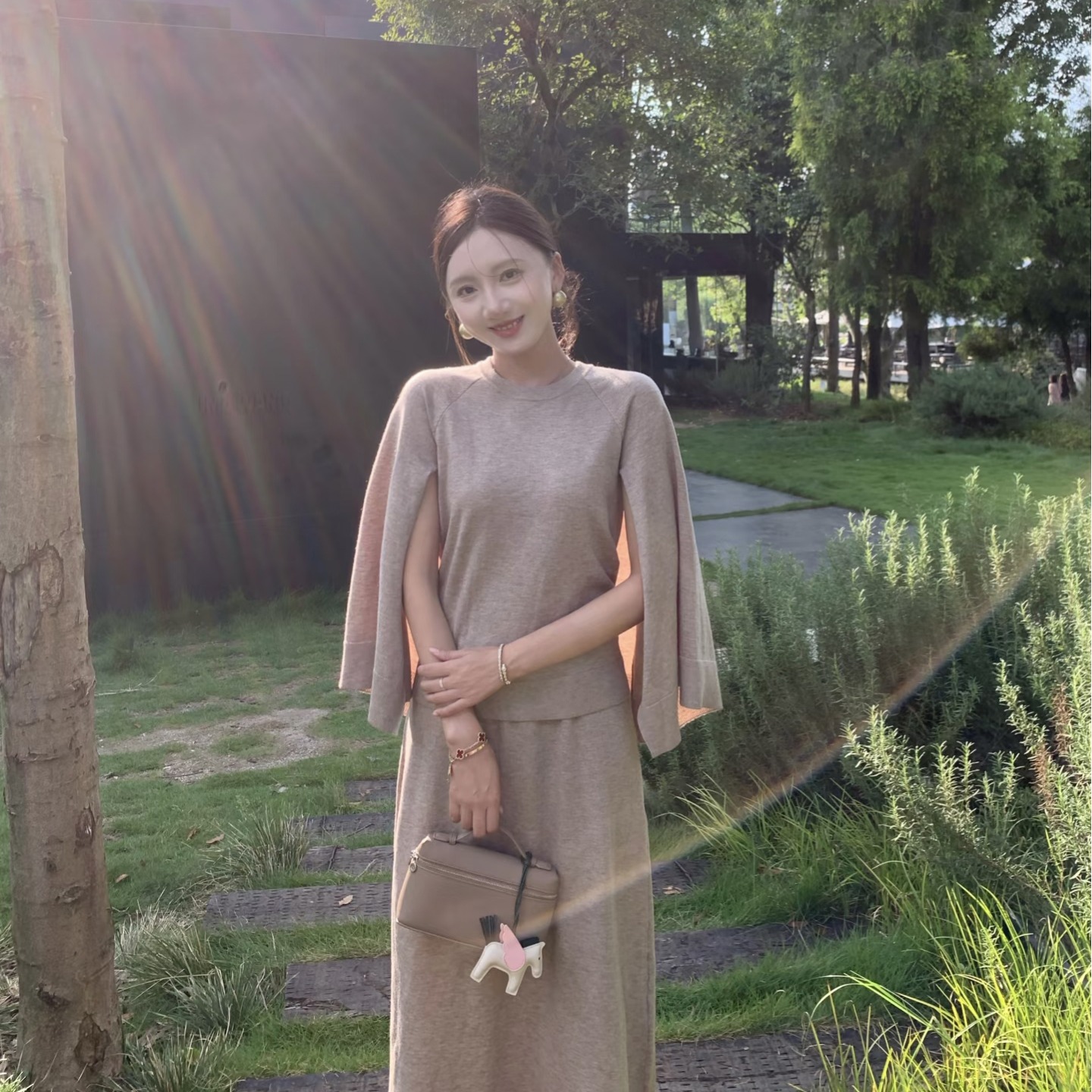 Knit Cape Top and High Waist Long Skirt Two Piece Set for Women Early Autumn - Image 5