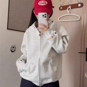 Women's Cotton Hooded Zip Sweatshirt Jacket Embroidered