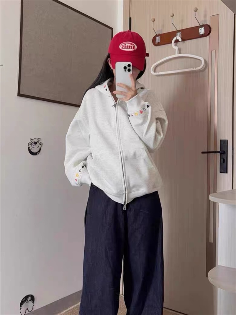 Women's Cotton Hooded Zip Sweatshirt Jacket Embroidered - Image 2