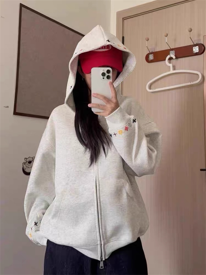Women's Cotton Hooded Zip Sweatshirt Jacket Embroidered - Image 3