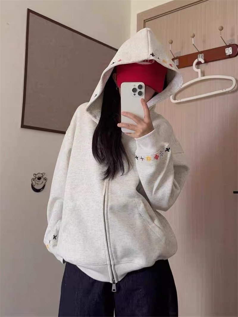 Women's Cotton Hooded Zip Sweatshirt Jacket Embroidered - Image 4