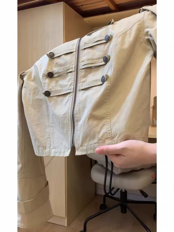 Women's Double-Breasted Khaki Jacket 2026 Fall Zip-Up Short Coat - Image 2