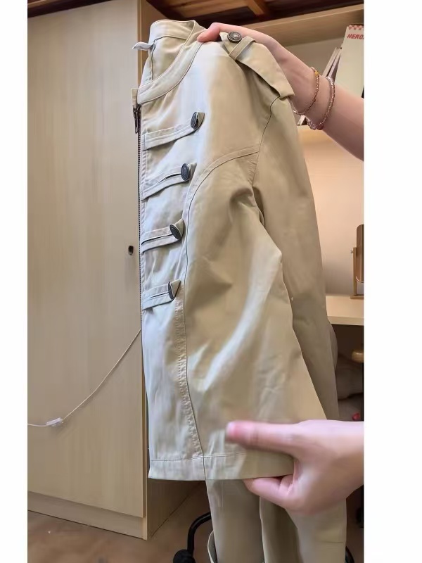 Women's Double-Breasted Khaki Jacket 2026 Fall Zip-Up Short Coat - Image 4