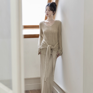 Women's Loose Knit Sweater Top with Shawl and Knit Skirt Three-Piece Set