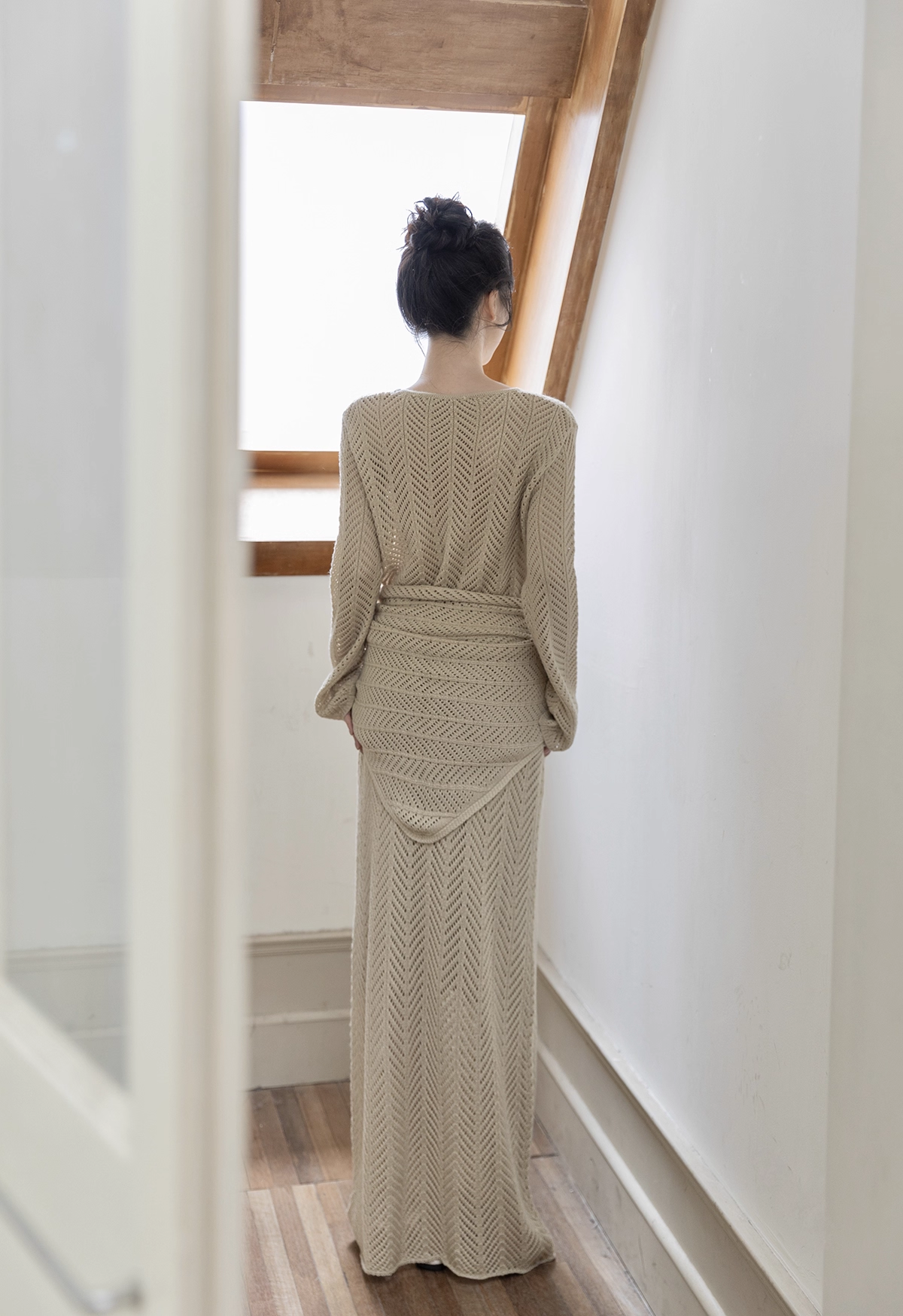 Women's Loose Knit Sweater Top with Shawl and Knit Skirt Three-Piece Set - Image 3