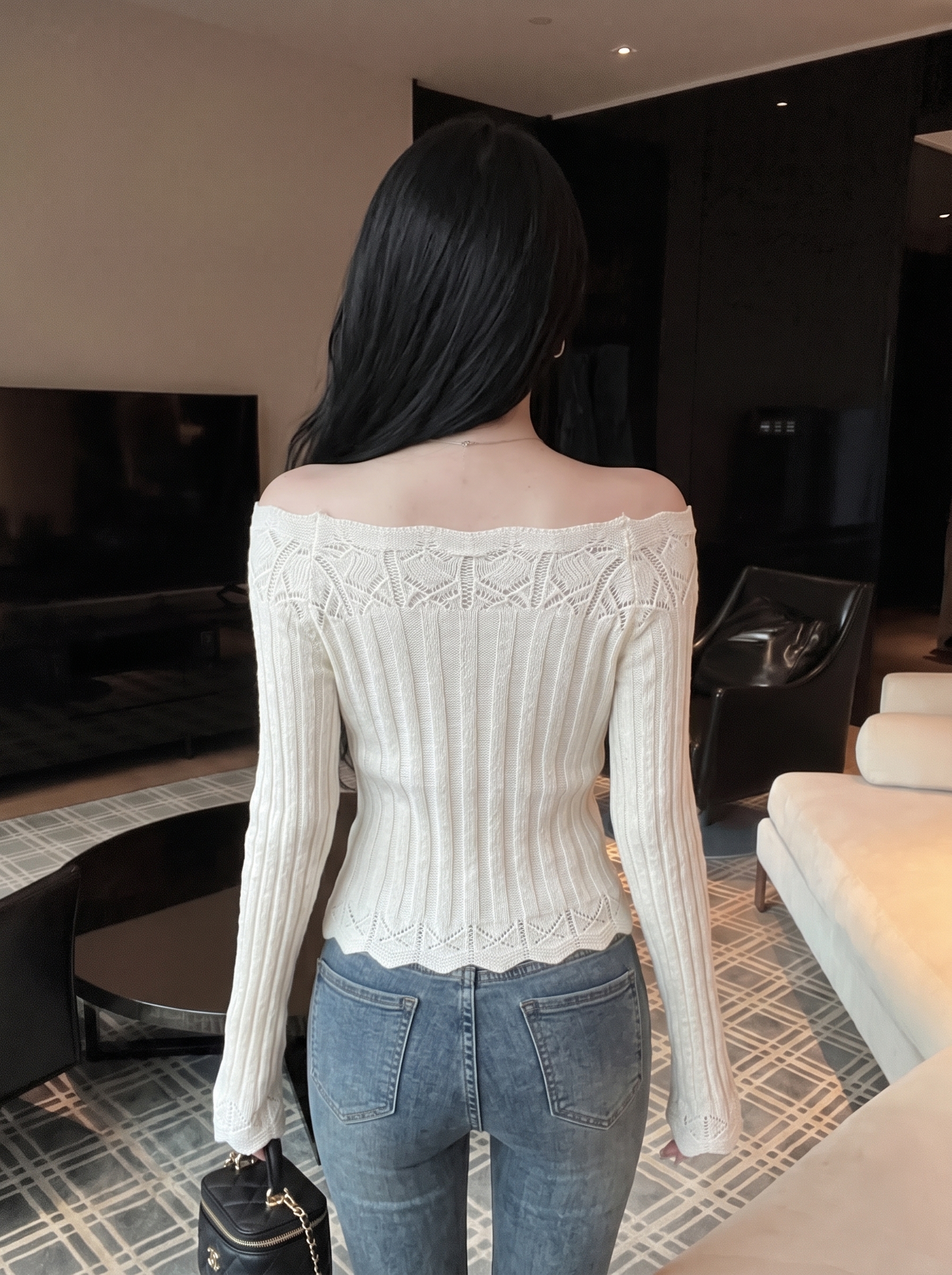 Women's Off-Shoulder Hollow-Out Knit Top Autumn Pullover Base Layer - Image 2