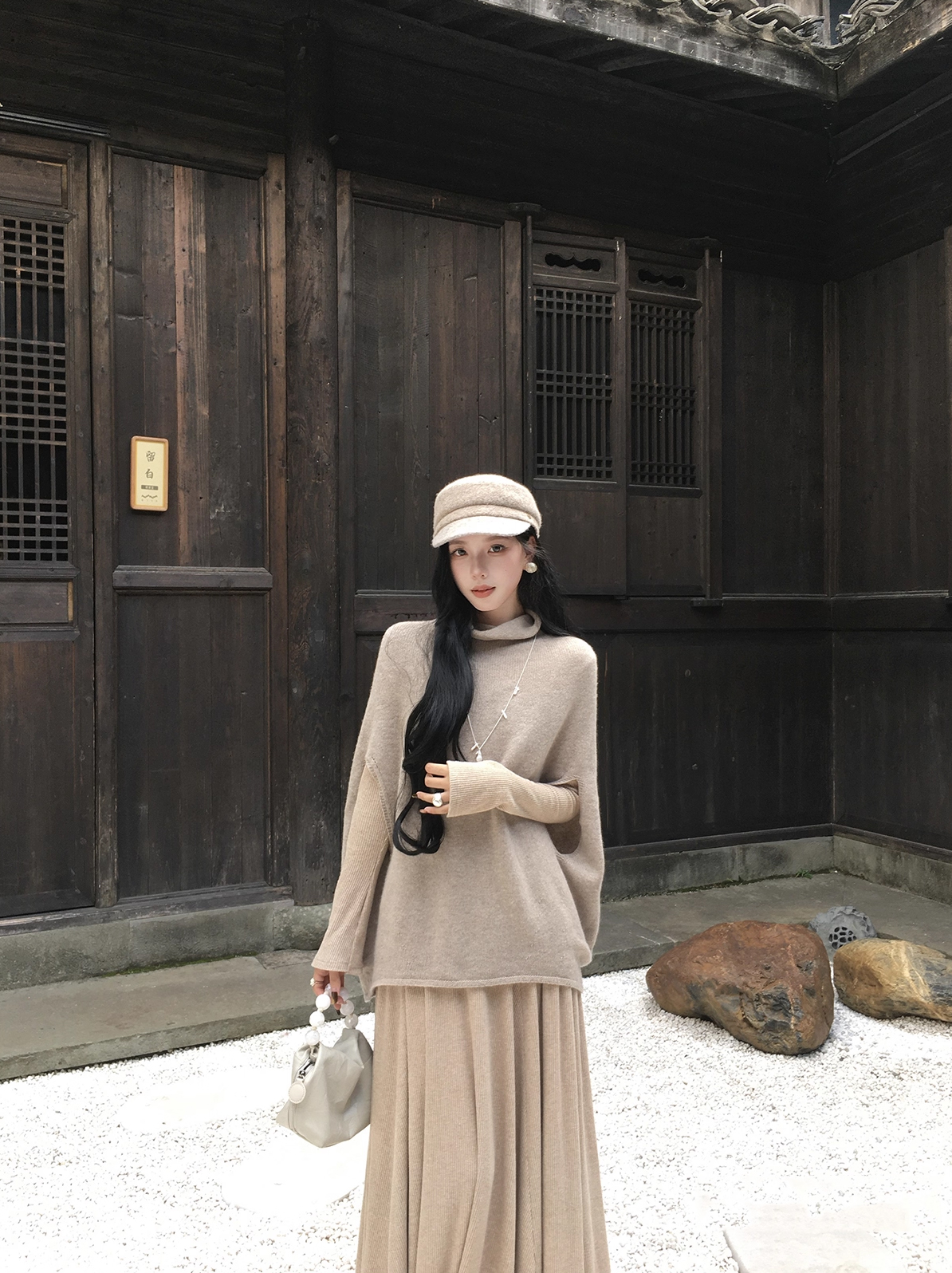 Women's Sleeveless Knit Dress Set with Cape and V-Neck - Image 3